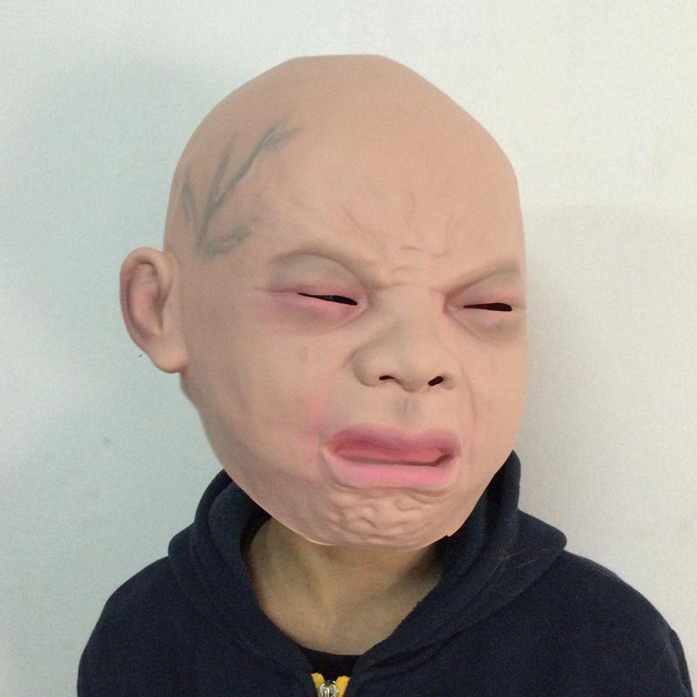 Halloween Costumes Funny Doll Crying Face Mask Full Head for Adults Crying Baby Mask Latex Mask