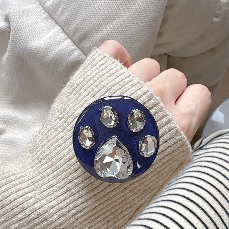 Rhinestone Cat Claw Solid Color Ring Round Telescopic Mobile Phone Airbag Bracket Paste Niche Girl Decoration