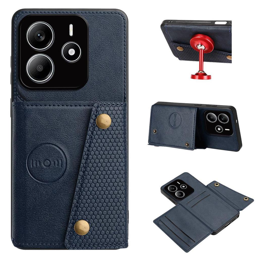 PU Leather Wallet Phone Case for Xiaomi Redmi Note 14 5G Multiple Card Slots Dual Metal Button Closure Shockproof Full‑Body Protective Cover
