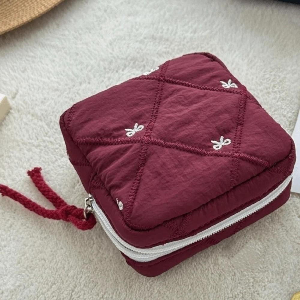 Quilted Toiletry Bag Multi-functional Sanitary Napkin Storage Bag Coquette Bow Cosmetic Bag Trave