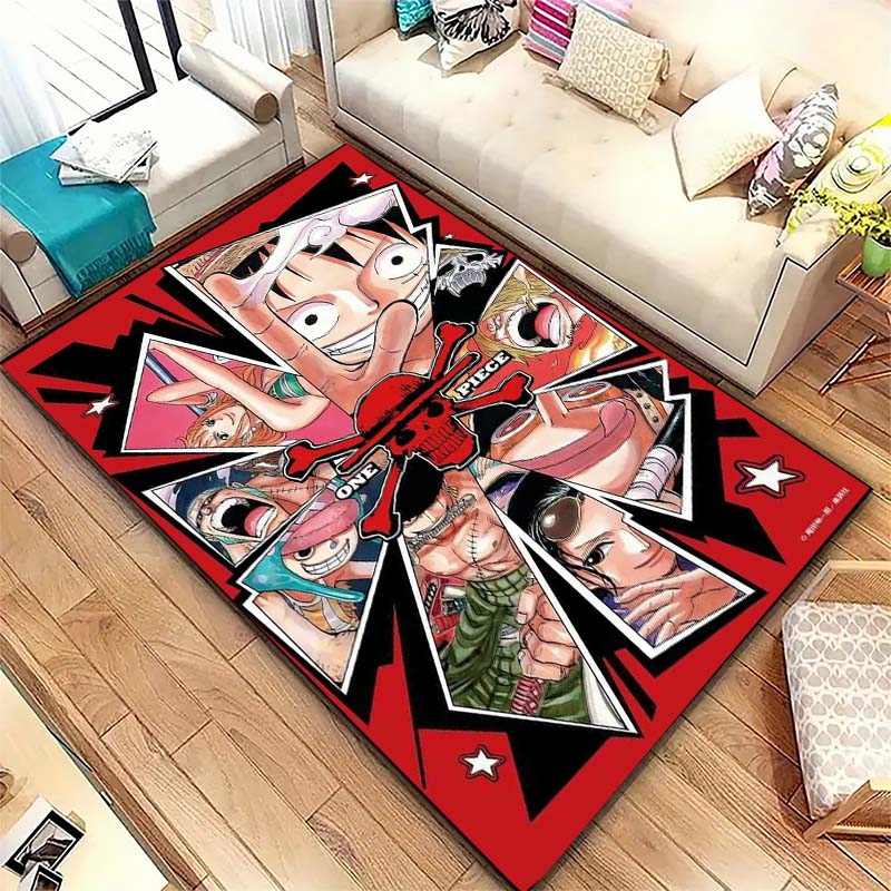One Piece Luffy & Crew Pattern Printed Rug, Anime Style Home Decor, Anti-slip & Stain-resistant Carpet for Bedroom & Living Room