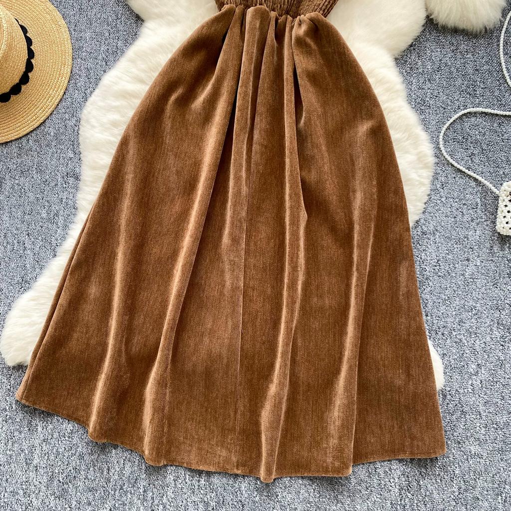 Toamnă Iarnă Anglia Stil Vintage Femei Rochii Midi Lungi din Catifea Cord cu Bretele Spaghetti