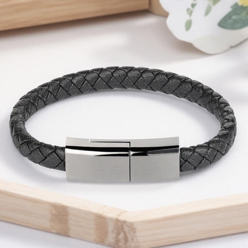 Portable Braided Leather Bracelet USB Type C Data Cable for Android Fast Charging Wristband