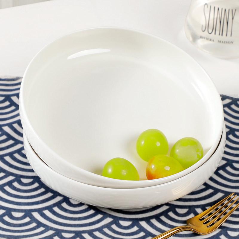 8-Inch Deep White Ceramic Soup Bowl - Large Capacity French Style Dinnerware