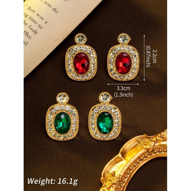 Vintage Emerald Zircon Earrings With A High-end Feel Featuring Palace Style Studded Antique Women