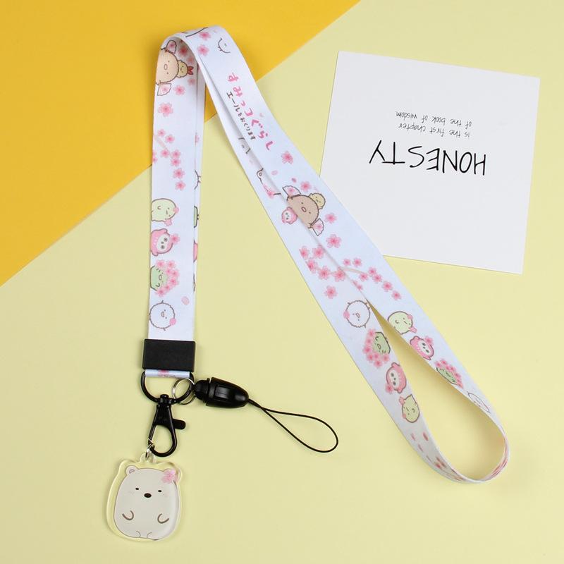 Cartoon Mobile Phone Lanyard, Cute Pendant, Wide And Flat Braided Belt, Lanyard, Key, Badge, Card Cover, Neck Lanyard. Sakura chicken