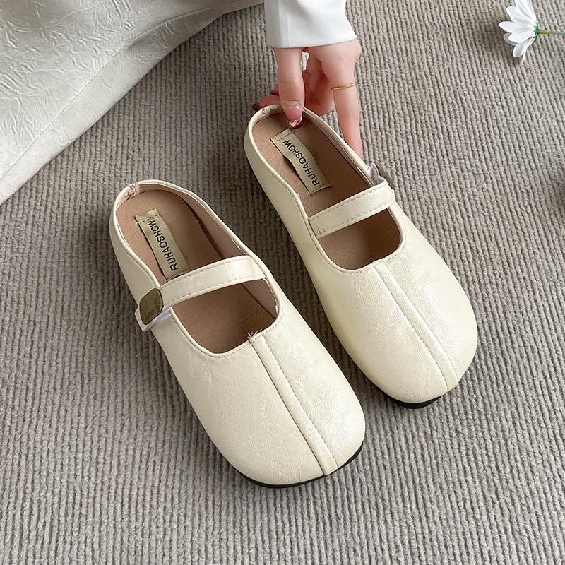 2025 Sommer neue französische Tasche Kopf flacher Boden Halbschuhe Damen Retro Oberbekleidung niedriger Absatz Mary Jane mit Rock Damenschuhe