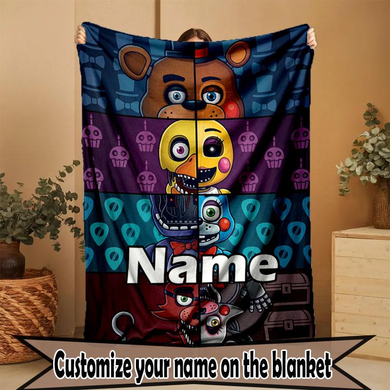Custom Name Personalized Five Nights at Freddy's Print Blanket, Home Decor, Bedroom, Sofa, Camping, Couch, Gifts for Birthday Christmas