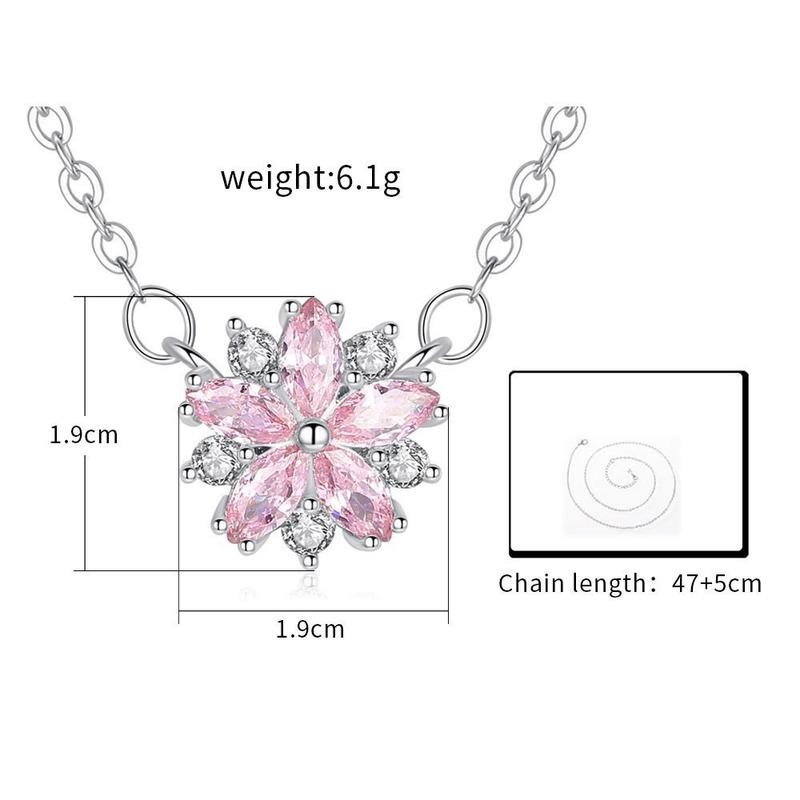 Sweet Pink Diamond Cherry Blossom Pendant Pendant Necklace Women 'S Modish Stylish Niche Copper Set Cubic Zircon Minimalist Simple NecklaceSweet