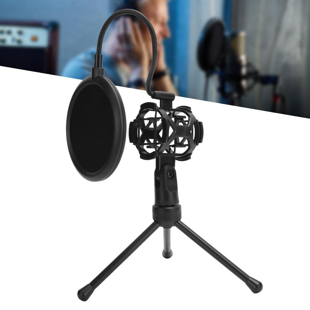 Shock Absorbing Microphone Tripod Stand for Mic with Handle Diameter Under 44mm Music Singing