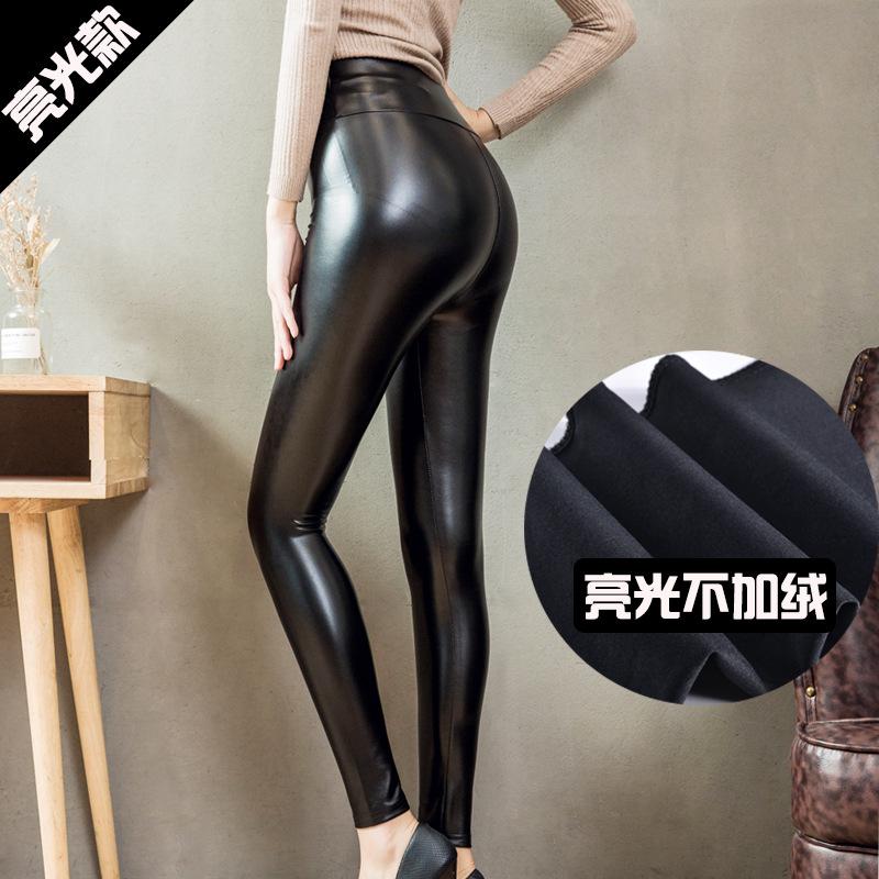 Leather Pants, Women's High Waisted Tight Pants, Hip Lifting New Style, Glossy Matte Autumn and Winter with Thick Fleece Leggings