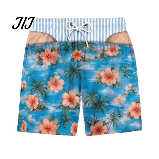Regalo Scherzo Festivo per Uomini Pantaloncini a Fondo Hairy Grande, a Strisce da Spiaggia con Bandiera USA, Mutande Scherzose per Addio al Celibato, Costumi da Bagno Divertenti Estivi