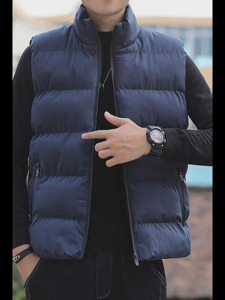 Men's Sleeveless Stand Collar Warm Cotton Waistcoat for Autumn/Winter