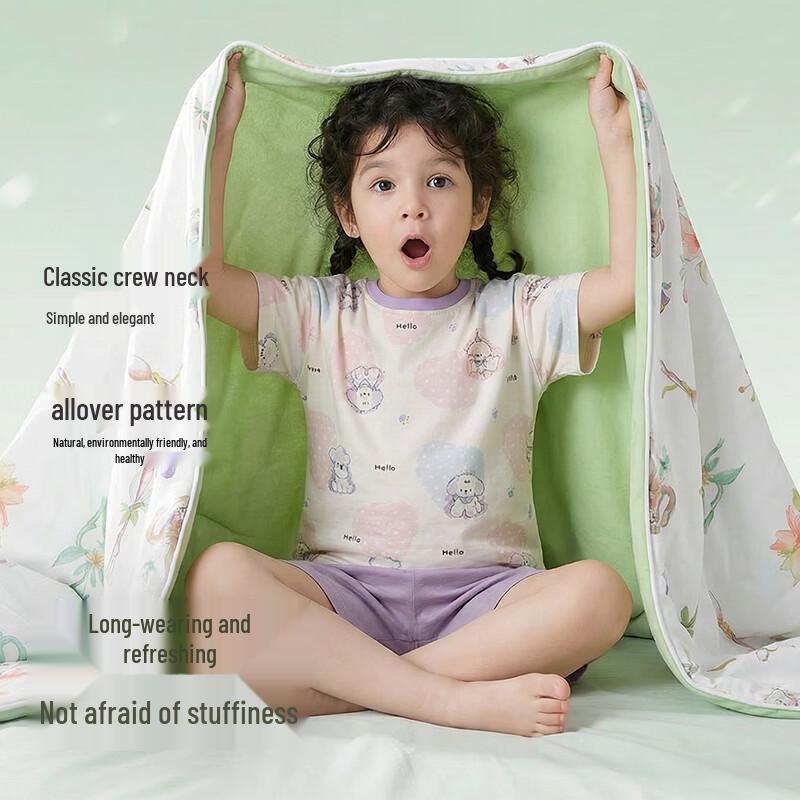 ZISEHY Kids' Summer Short-Sleeve Cotton Pajamas