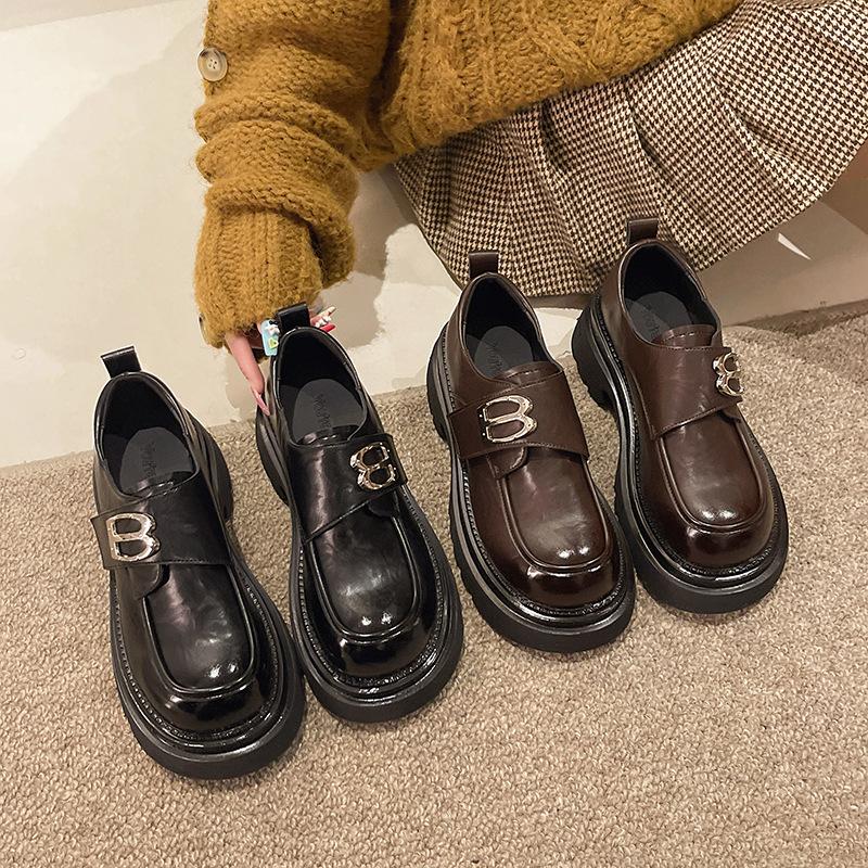 Platform Loafers Women's Summer 2025 Spring and Autumn New Metal Buckle Small Leather Shoes Versatile Single Shoes Heightening Fashion Women's Shoes