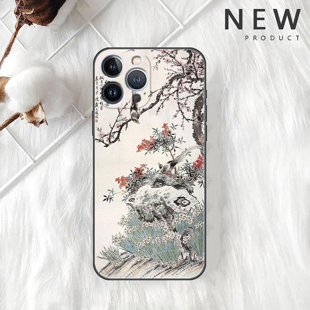 Funda Case For Apple iPhone 14 11 13 7 12 Pro 7 XR XS Max 8 Plus 6 14Pro 13Mini Black Soft Phone Coque Tiger Crane ART