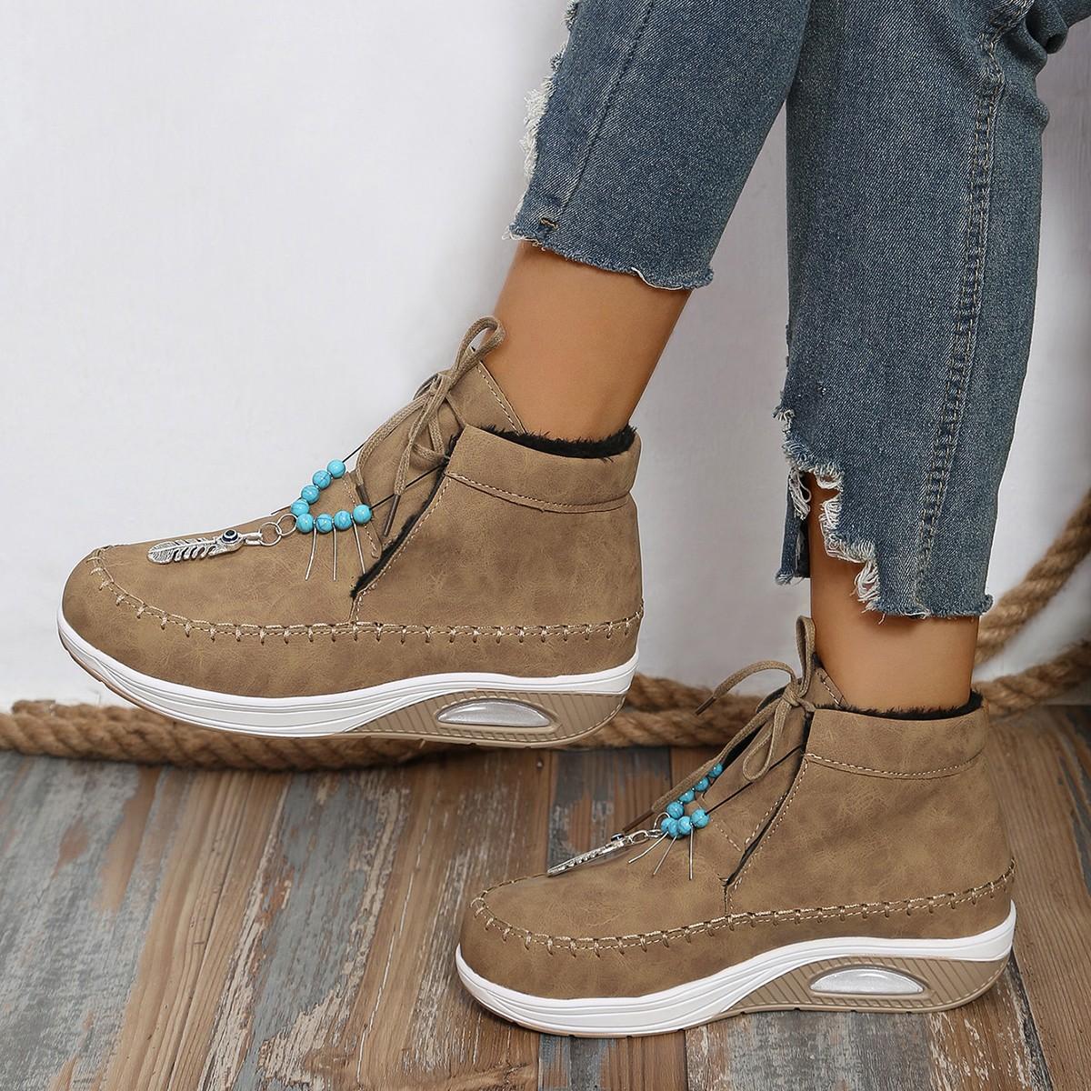 

Осенне-зимние новые женские хлопковые ботинки большого размера с круглым носком на шнуровке с толстой подошвой удобные короткие ретро-ботинки 43