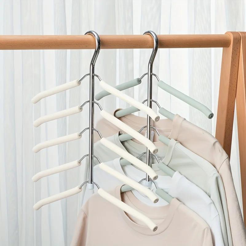 Clothes Drying Rack Mounted Hanger Indoor Space Saving Household One-Piece Clothes Hanger 5 Layer Storage Holder