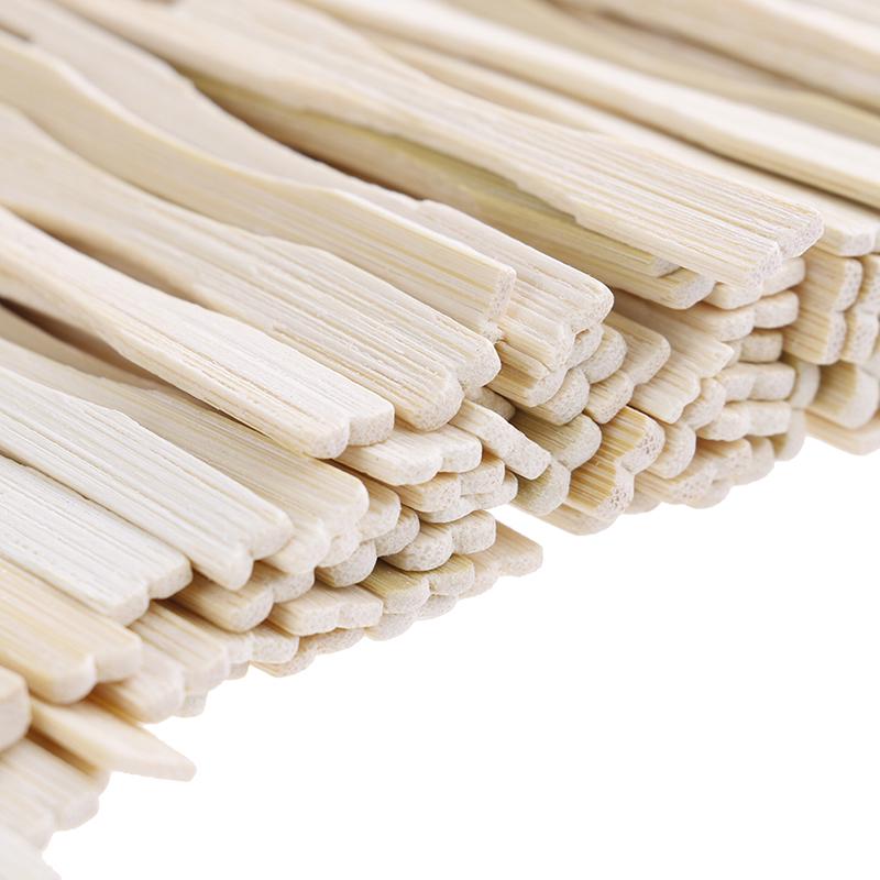 100Pcs/Set Bamboo Cocktail Forks Bbq Fruit Pick Beige 9Cm Stick Skewers