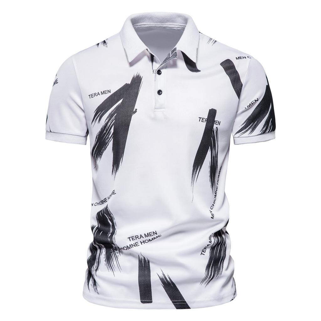 Men S Short Sleeve Polo Shirt Slim Fit Printed Casual