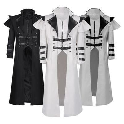 Men Coat Retro Medieval Royal Gothic Steampunk Cosplay Color Matching Lapel Long Sleeve Stage Show Performance Costume Halloween Split Jacket