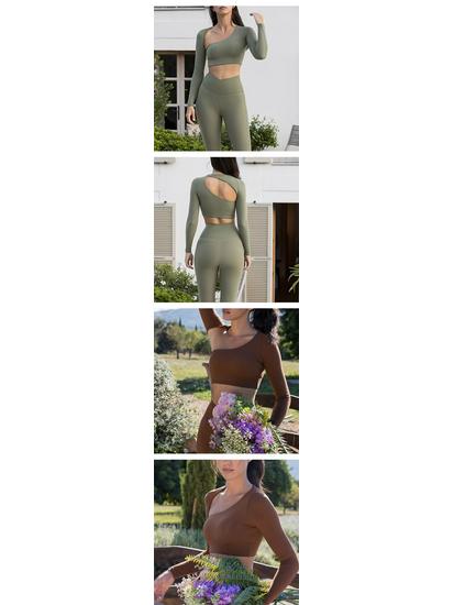 European & American Sexy Irregular Hollow Back Long-Sleeve Yoga Top
