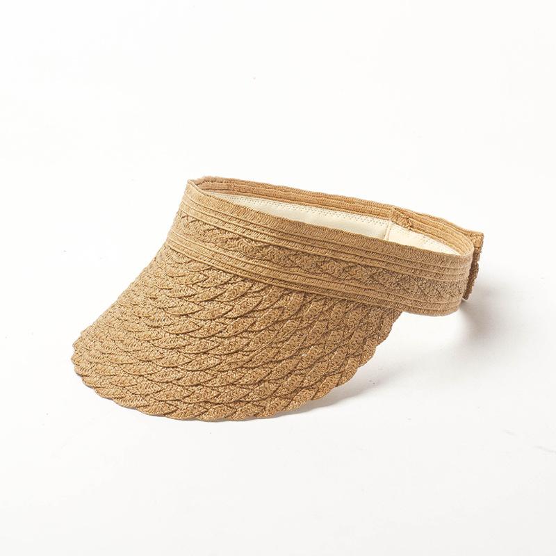 Spring and Summer New Casual Fashion Pattern Woven Papyrus Empty Top Hat Travel Sunscreen Foldable Straw Empty Top Hat