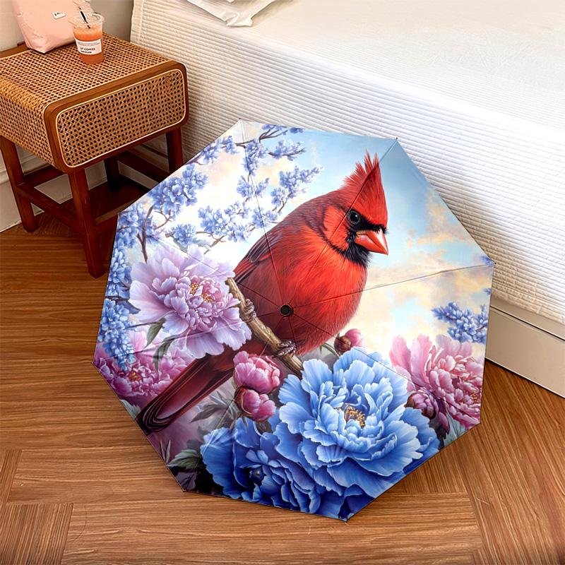 

1 PC Automatic Folding Umbrella - Cardinal Bird Pattern, Portable & Foldable Design with 8 Ribs, Christmas Birthday Gifts