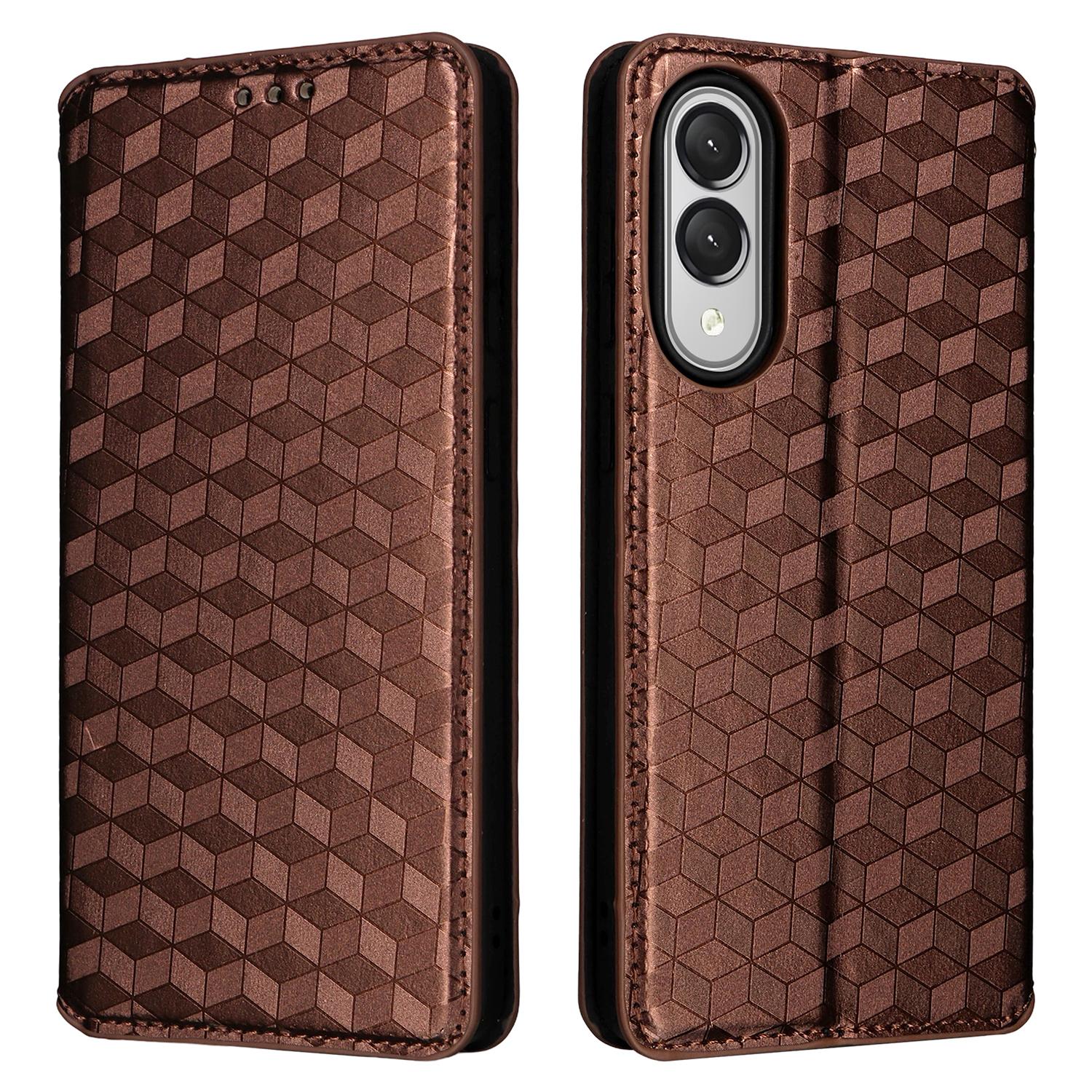 

Для Samsung Galaxy S25 Чохол-книжка з ромбоподібним тисненням, шкіряний чохол для телефону Brown