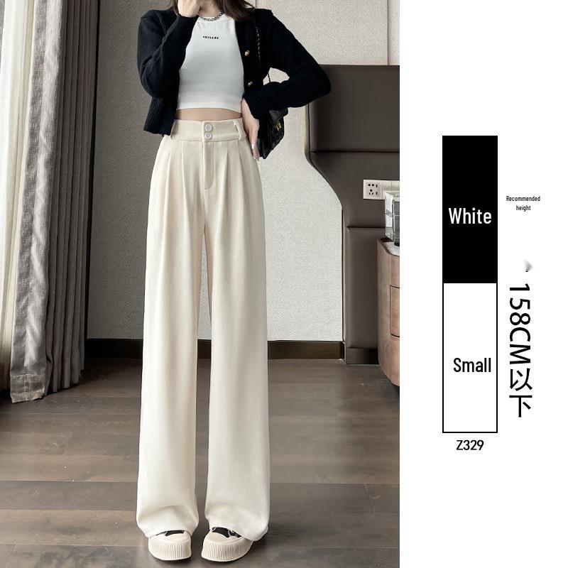 Women's High-End Black Drapey Straight-Leg Wide Suit Pants - Slimming, Casual Fit for Spring/Summer, Ideal for Pear-Shaped Bodies.