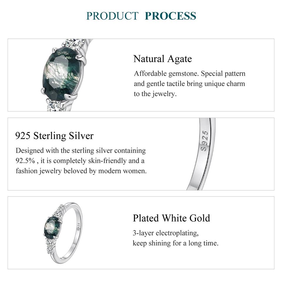 WOSTU Natural Moss Agate Ring For Women 925 Sterling Silver Oval Sea Grass Agate Inspired Rings Jewelry Boho Valentine's Gift