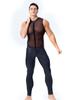 Sexy Mesh Patchwork Men'S Jumpsuit Sleeveless Night Club Bodysuit Dance Wear Man Clothing Elastic Tights Exotic Leotard Male