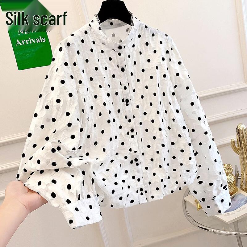 Women s Retro Polka Dot Long Sleeve Blouse L