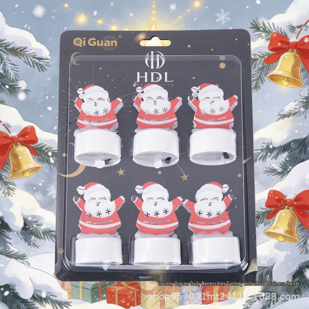 6-Piece LED Christmas Candle Lights with Wrought Iron Tree and Santa Decorations