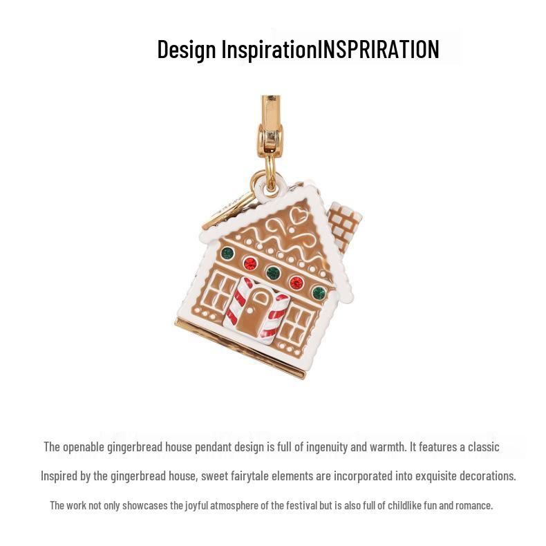 Exquisite Christmas Gingerbread Cottage Pendant Necklace & Keychain for Women