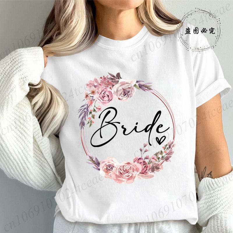 Bachelorette Party Print Bridal TShirt Short Sleeve Tshirt Casual Bridesmaid Tops Womens Clothing Fashion Casual TShirt T02