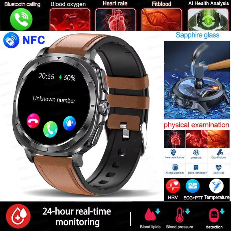 2025 Novo Relógio 7 Lipídios Sanguíneos Ácido Úrico Pressão Oxigênio no Sangue Análise Corporal Relógio Inteligente ECG+PPG Relógio Saúde Smartwatch para Homens