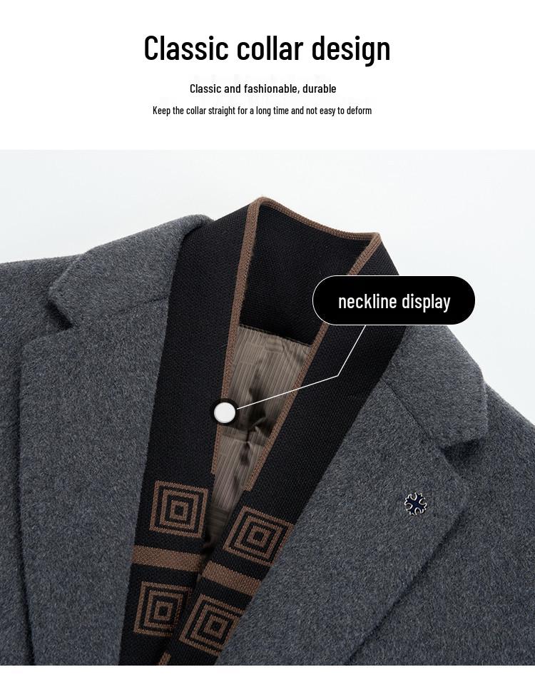Men's Winter Wool Coat with Scarf Collar - Business Casual, Detachable Double-Sided Design, 90% Goose Down Liner