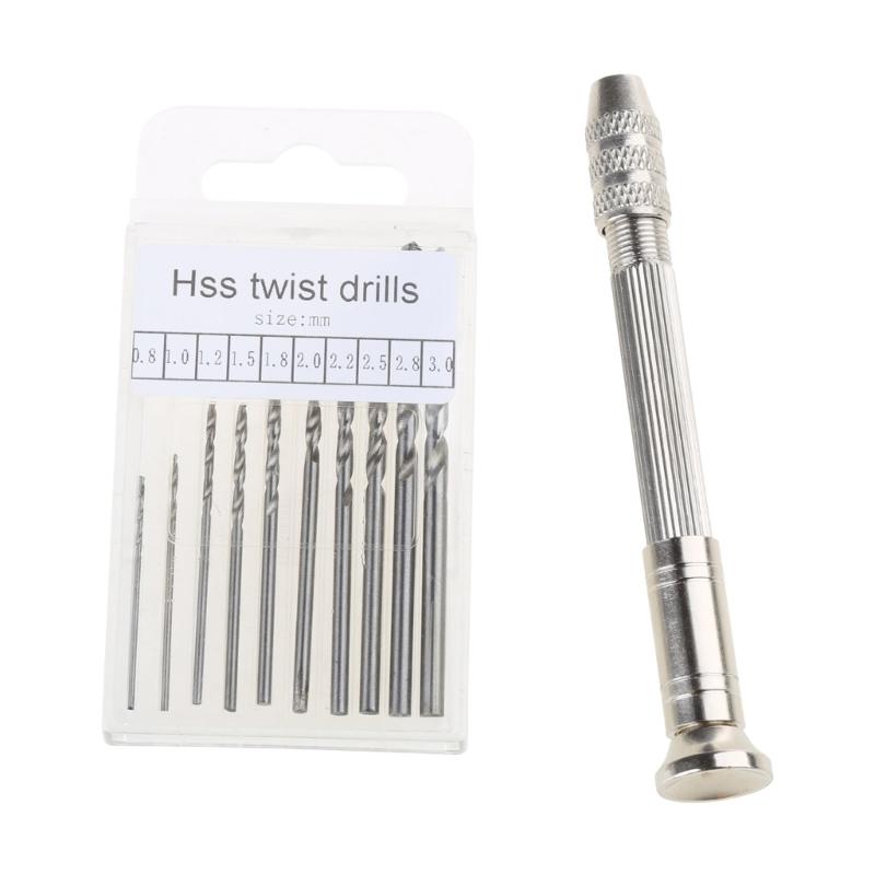 Mini Twist Drill Bit Set 0.8-3.0mm Precision Hand Drill Bit Rotary Tool Set of 11 for Metal Wood Manual Work DIY Jewelry