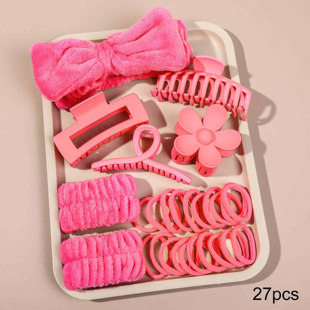 27pcs/set Women's Flowers Hair Claw Clips Hairband Set Headband Velvet Hair Hoop Wristband For Washing Face Skincare Makeup Wear