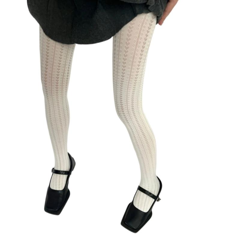 Japanese Cutout Heart Patterned Mesh Pantyhose Elegant Stretchable Nylon Tights Slimming Leggings Stockings for Women