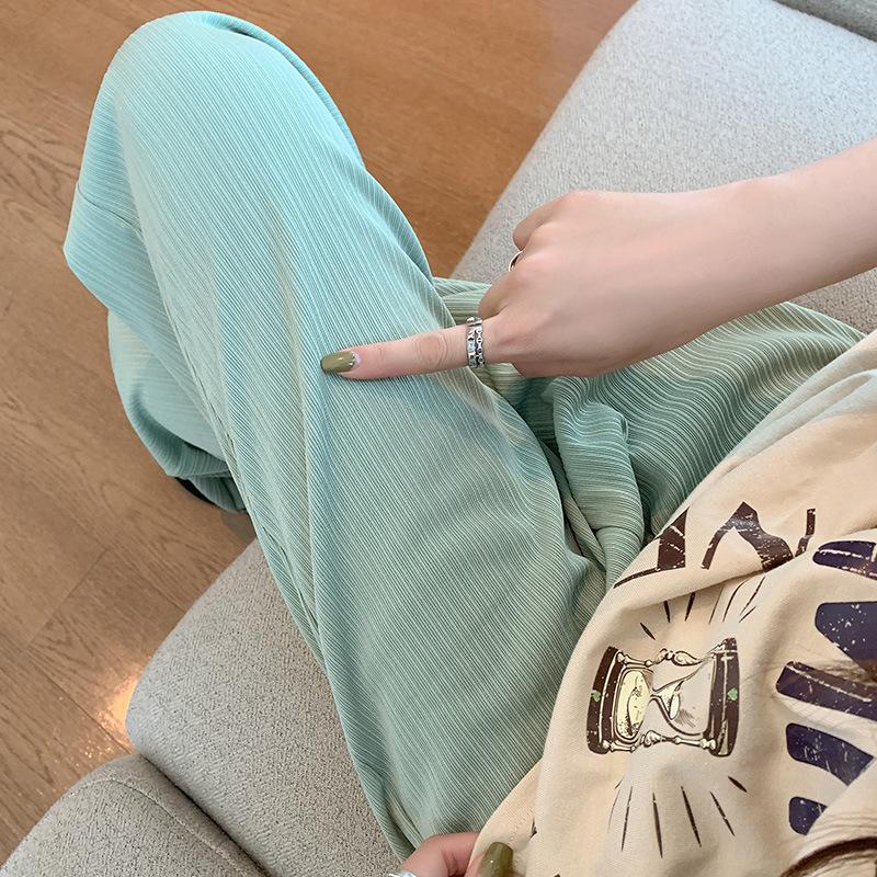 Damskie letnie spodnie haremowe z zielonego jedwabiu lodowego 2024: Wyszczuplające, drapowane, cienkie spodnie dresowe do sportu