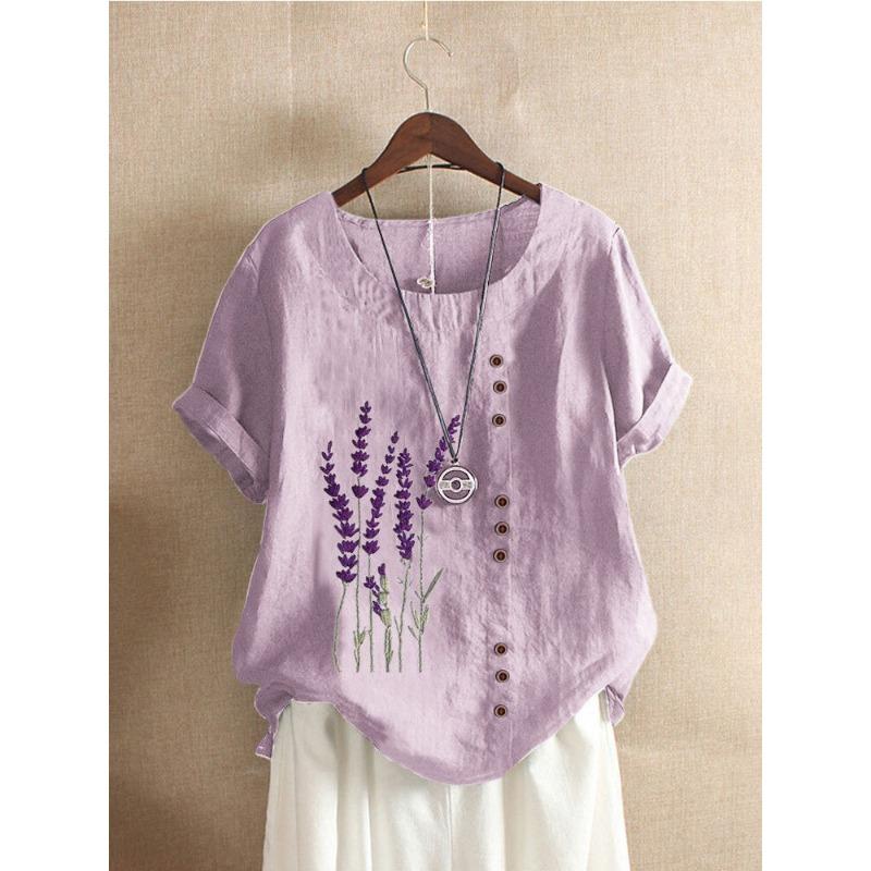 

Женская футболка с круглым вырезом и короткими рукавами, декорированная пуговицами, свободный летний тонкий свитер, простой повседневный ретро-стиль Харадзюку, повседневный дорожный 3XL фиолетовый