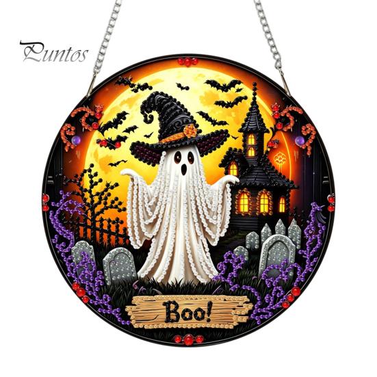 Decorazione Appesa per Festa di Halloween Gatto Nero Luna Kit Pittura con Strass, Decorazione in Cristallo Sintetico Sfaccettato, Progetti Artistici con Diamanti per Adulti Artigianato Fai da Te Finestra per Casa
