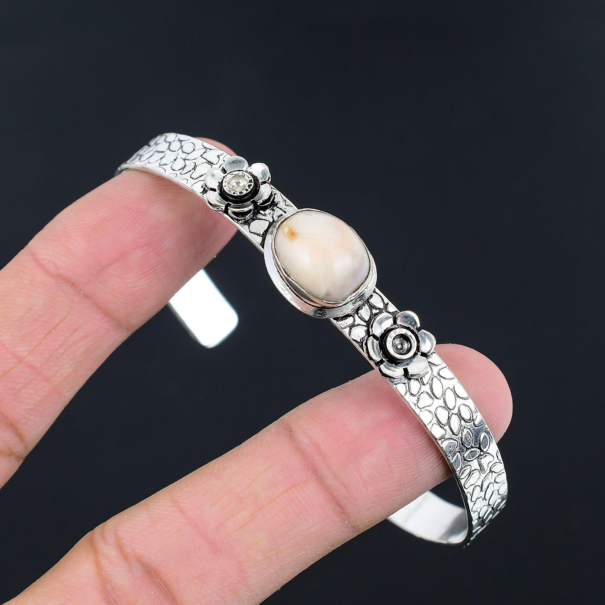 

Friendship Day Deal Oval Pink Opal Stone Wife Bangle Jewelry 925 Sterling Silver Adjustable