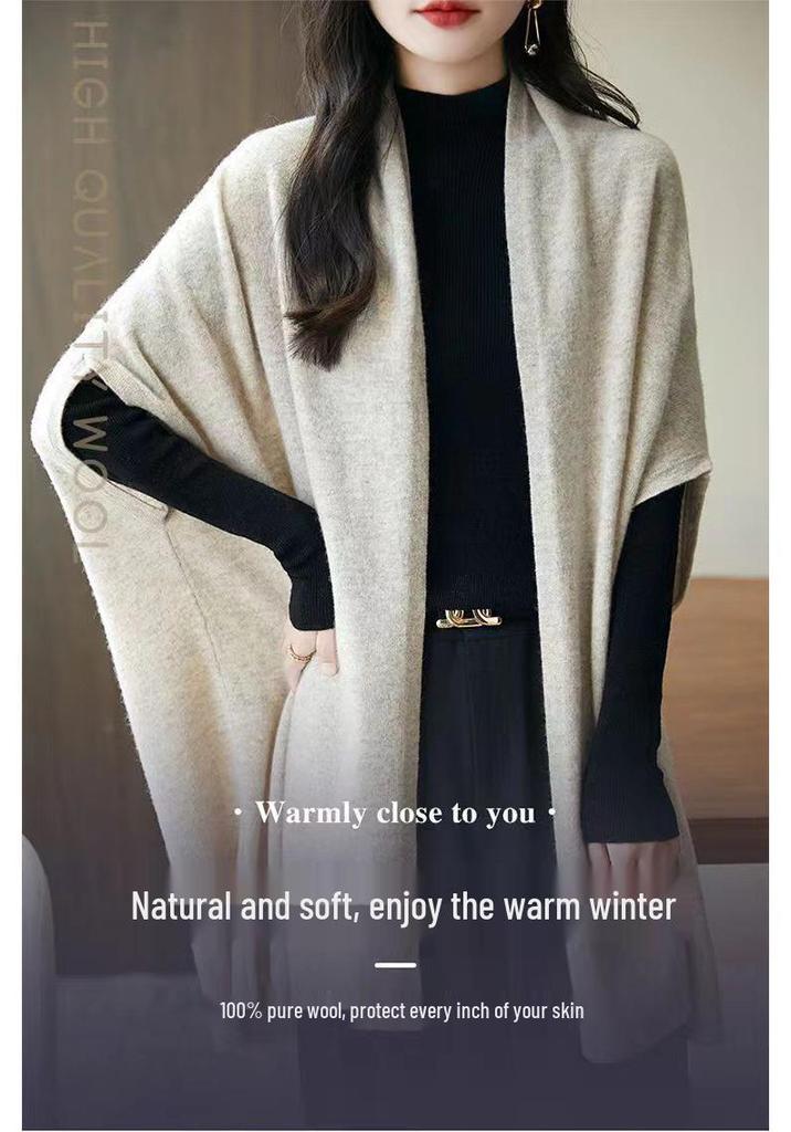 2025 Fall/Winter 100% Wool Batwing Sleeve Women's Knit Cardigan Sweater Shawl Coat