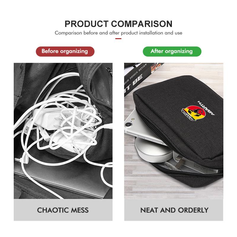 Car Data Cable Charger Portable Hard Disk Organizer Storage Bag For Abarth Freemont Strada 500x Grande Punto Ducato Stilo Palio