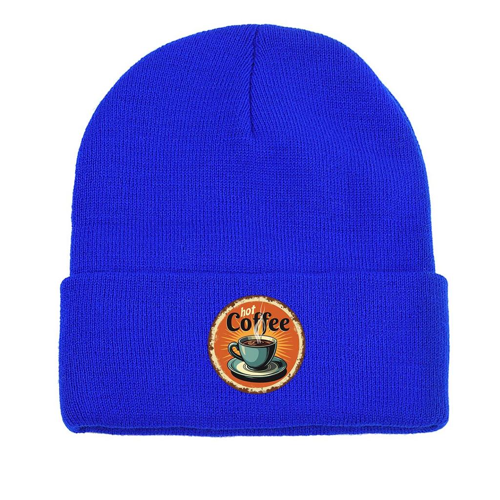 COFFEE Series Print Knitted Cap Beanie, Slouchy Leisure Knit Hat Beanie