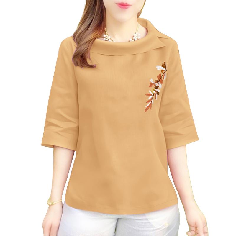 

ZANZEA Женская летняя блузка с круглым вырезом, повседневная, с рукавом 3/4, с цветочной вышивкой