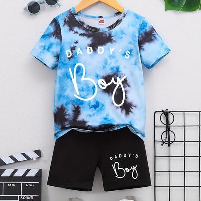 Dad's Boys Printed Short Sleeve Set T-Shirt Summer Kid's Ice Silk Pajama Set Boys 2 Piece Short Sleeve T-Shirt + Beach Pants
